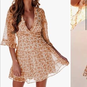 Womens Summer Casual Ruffle Short Sleeve Elegant Flowy Mini Short Skater Dresses